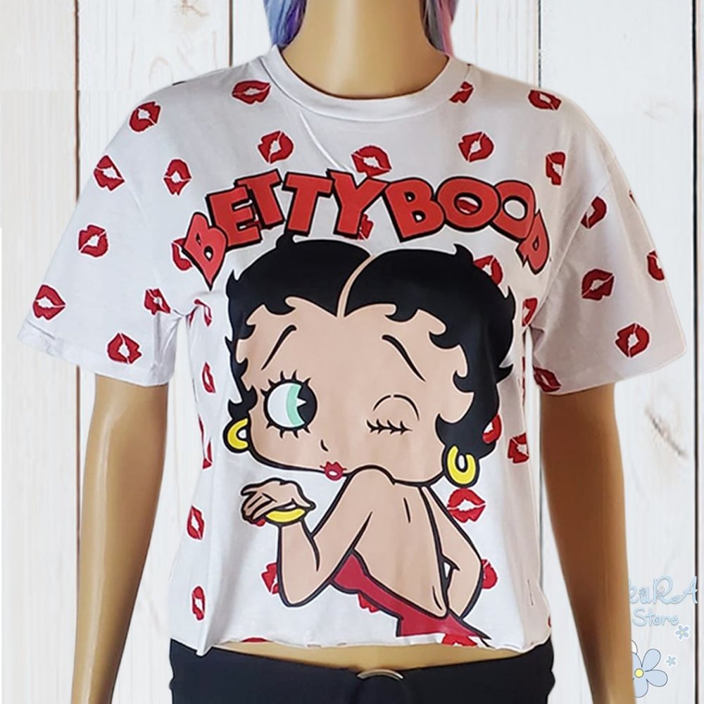NWT BETTY BOOP RETRO KISSES WOMEN'S CREW NECK SHORT SLEEVE T-SHIRT SIZE S M L XL